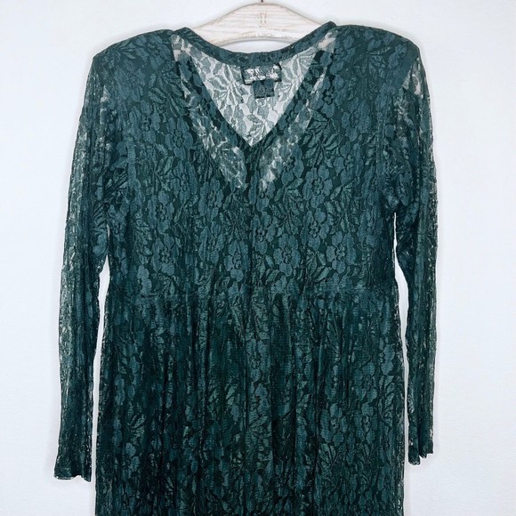 Nostalgia Dark Green Long Sleeve Lace Maxi Dress Grunge Gothic Academia Small - Picture 6 of 7